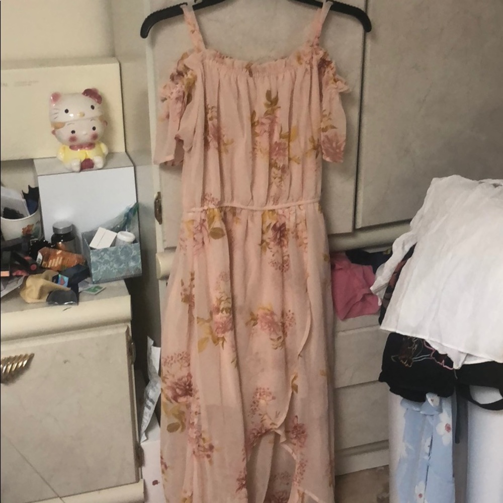 High low floral cold shoulder maxi dress